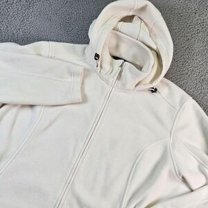 Lands' End Coat Womens 2X Plus White ThermaCheck Fleece Hooded Full Zip Pockets